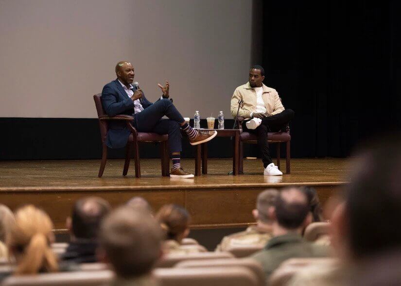 Retired CMSAF Wright, Alex Toussaint discuss mental health awareness with JBA Airmen